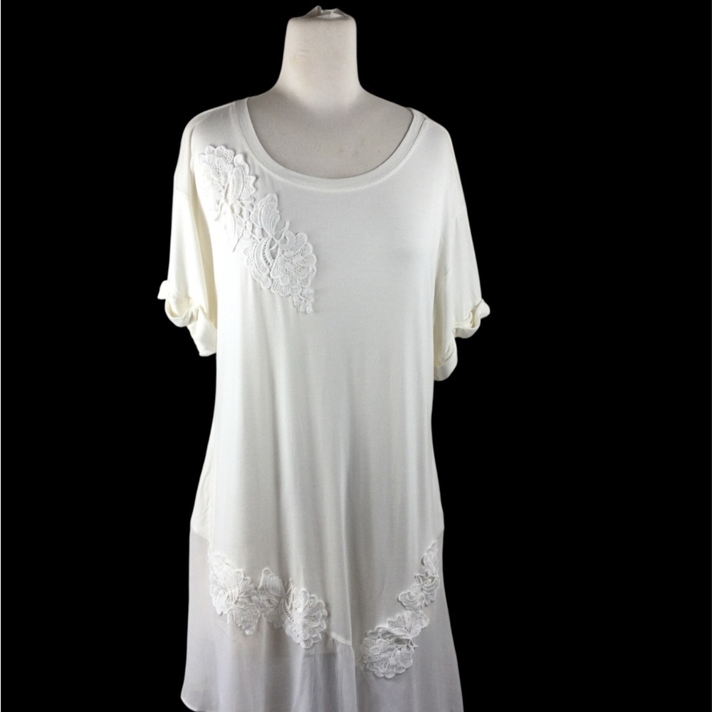 Joan Vass Cream Embroidered‎ Dress, Size Large